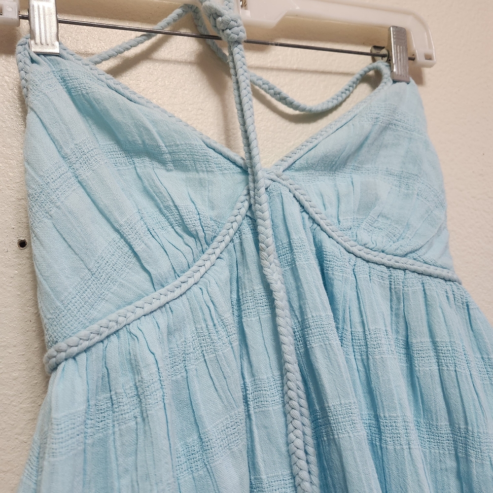 American Eagle Babydoll Romper Shorts Dress Womens Small Sky Blue Halter Beach - Picture 9 of 16